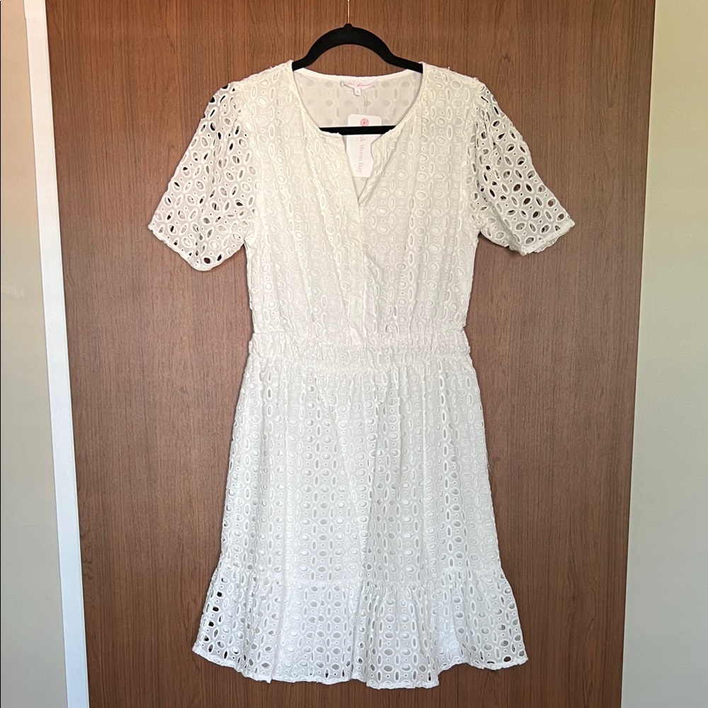 NWT Ces Femme White Eyelet Dress 100% Cotton Size Large